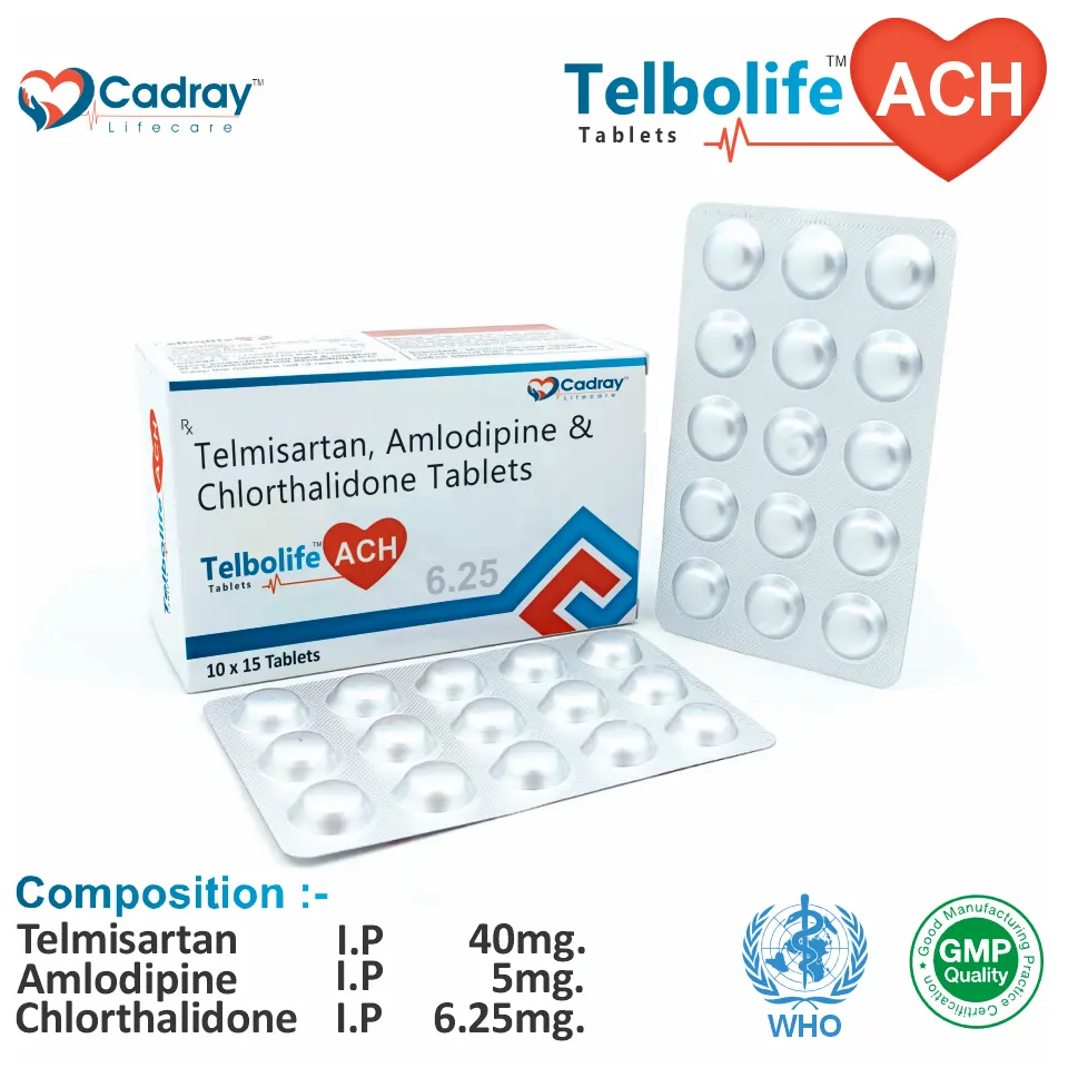 Telmisartan 40mg + Amlodipine 5mg + Chlorthalidone 6.25mg | Hypertension Therapy | Best Price for Pharma Export